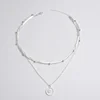 Collier tendance à chaîne serpent plate avec pendentif disque à trois couches pour femme, chaîne de perles simple, accessoires de bijoux de fête