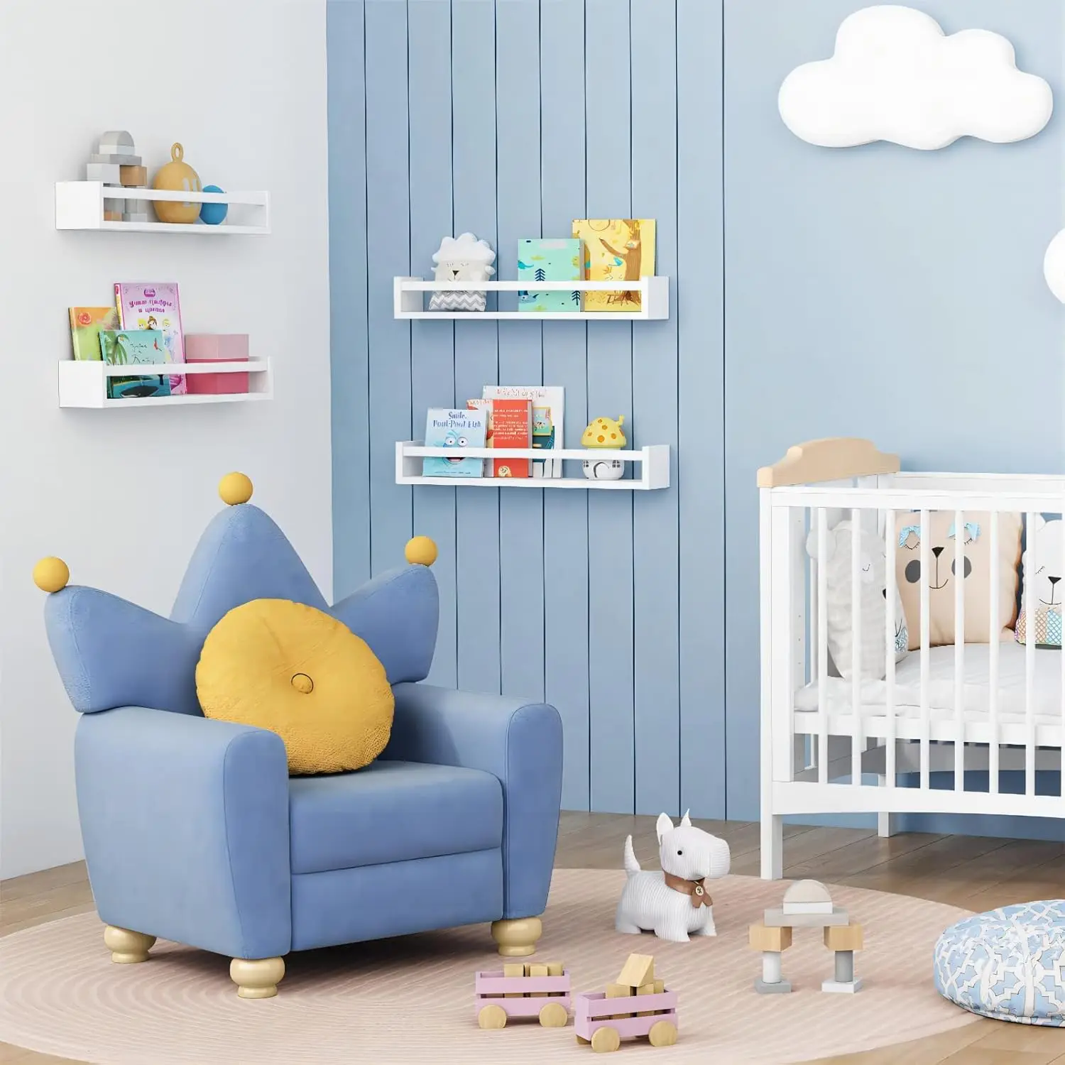 24-Inch Children's Bedroom Wall Bookcase (Set of 4), White Floating Baby Bookcase, Large Wooden Wall Bookcase and Toy Organizer 3