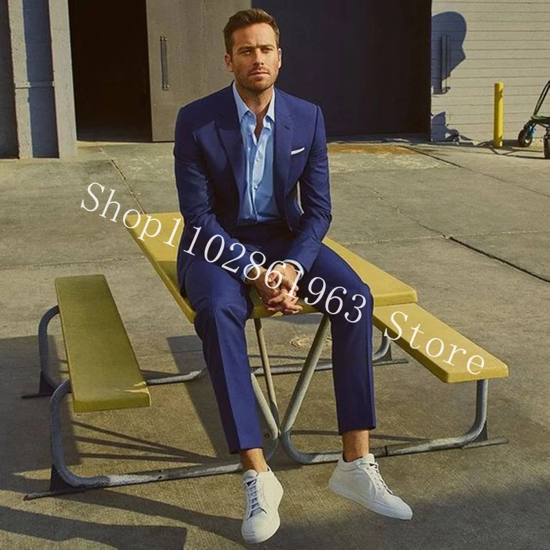 2 Pieces Men Suits Blazer Pants Slim Fit Notched Lapel Two Buttons Male Suits Groom Tuexdos For Wedding Costume Homme Mariage