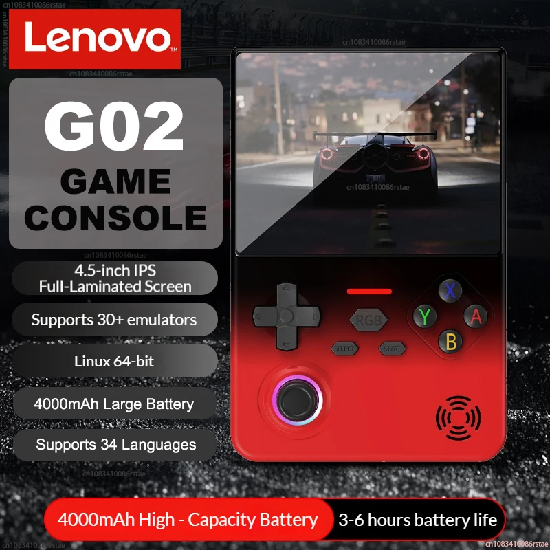 레노버 NEW G02 휴대용 게임 콘솔 4.5인치 IPS 비디오 휴대용 게임 플레이어 64비트 리눅스 시스템 64G 128G 온라인 플레이 4000mAh