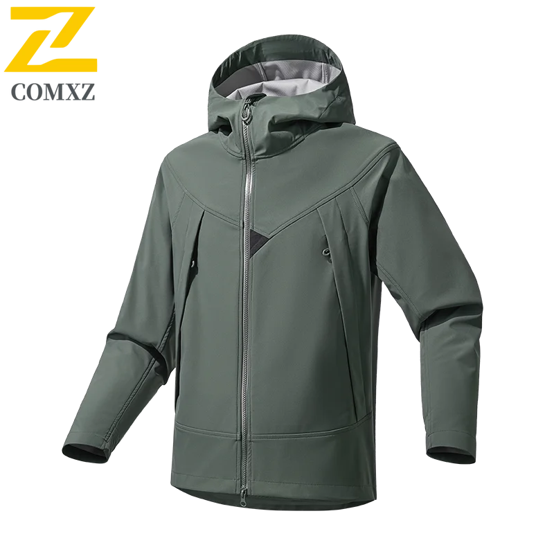 Men's Softshell Jacket Windproof Water-Resistant Hooded Outdoor Coat Hiking Mountaineering Casual Sports Lightweight Breathable