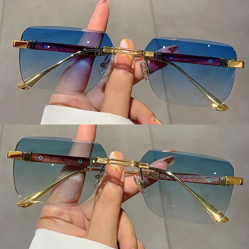 Vintage Wood Grain Frameless Sunglasses