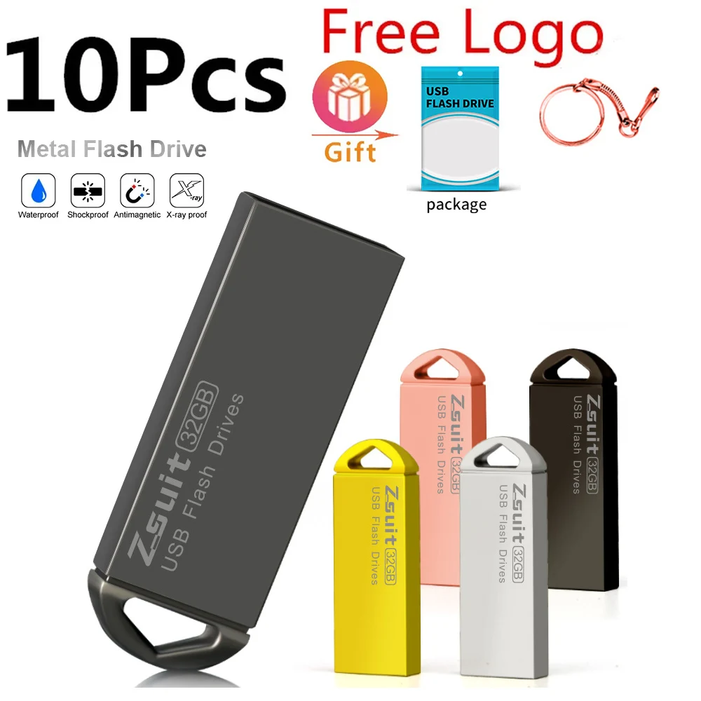 

New 10Pcs/Lot Free Logo USB Flash Pen Drives 4GB 8GB 16GB Waterproof Pendrive 64gb Memory Stick Metal U-disk Cle Usb Free Shipp