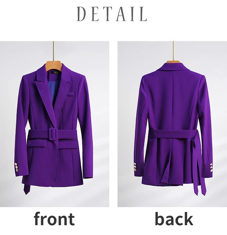 roxo longo terno jaqueta calças peças cinto feminino primavera outono novo conjunto de cintura alta moda temperamento terno