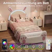 Lit rembourré Rosahqnda, lit simple avec tête de lit à oreilles de lapin, lit pour enfants avec lattes en bois 4