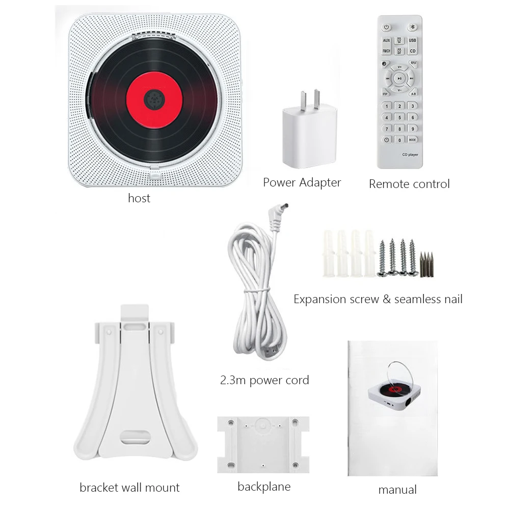 Portable CD Player Bluetooth Speaker LED Screen Wall Mounted Music Player FM Radio with Remote Control portable cd player,wall mounted cd player