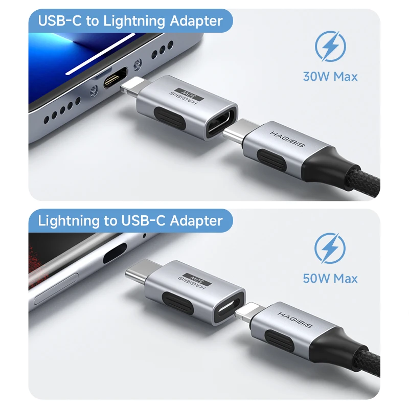 Hagibis USB C-라이트닝 어댑터 남성-여성 충전 변환기 iPhone 13/14 Pro Max 이어폰 충전용 데이터 전송