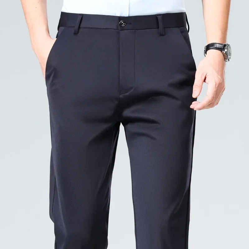 Men's Straight-leg Slim Fit Trousers Solid Color Business Attire