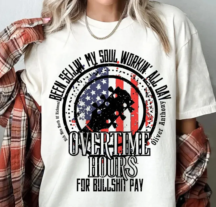 Oliver Anthony T Shirt Rich Men North Of Byrd Retro America Flag Maniche Lunghe O Corte