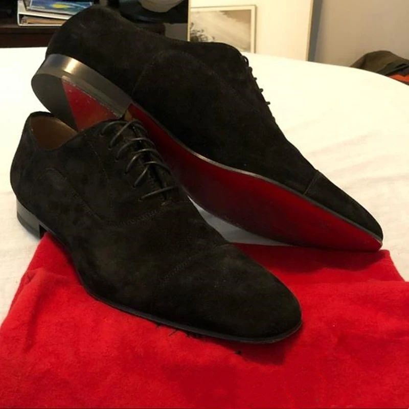 Zapatos de suela roja para hombre, calzado Derby aterciopelado