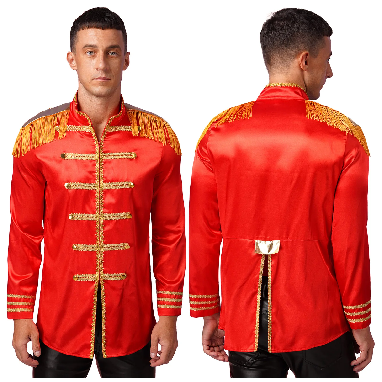 thumbnail image 1 of Chaquetas hippie navideñas de satén para hombre, disfraces de circo, Cosplay, banda de marcha Medieval Hippy, sargento SGT de los años 60, ropa de abrigo larga, 1 of 5