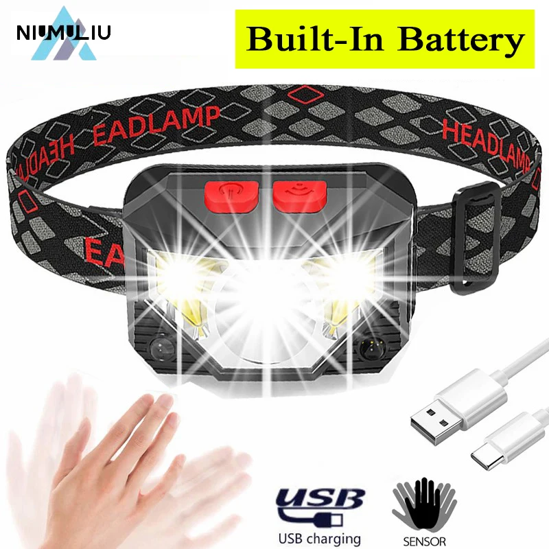 

F2 Hands-free LED Headlamp Motion Sensor head lamp LED headlight Torch Built-in battery inductive Fishing Camping Torch Light