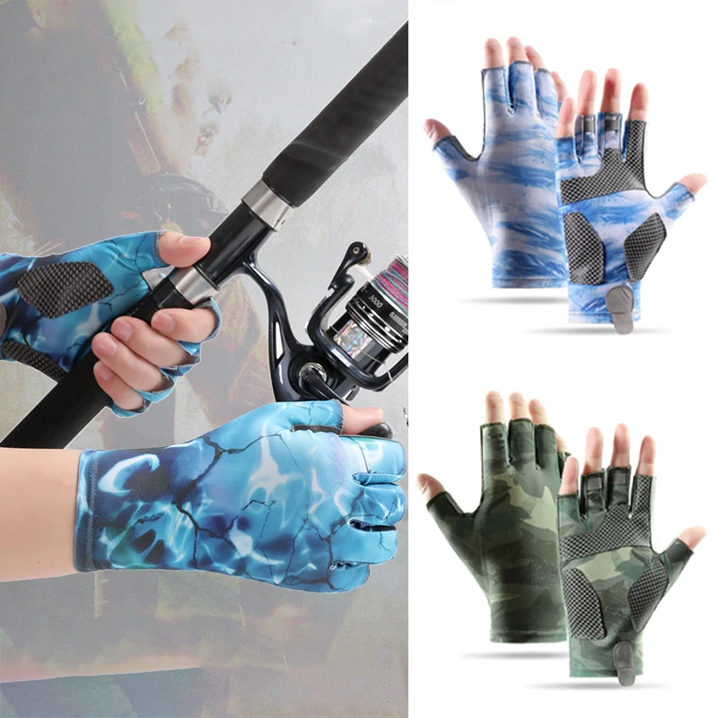 Fishing Gloves Summer Breathable Wear-resistant Ice Silk Half-finger Camouflage Pattern Outdoor Activities