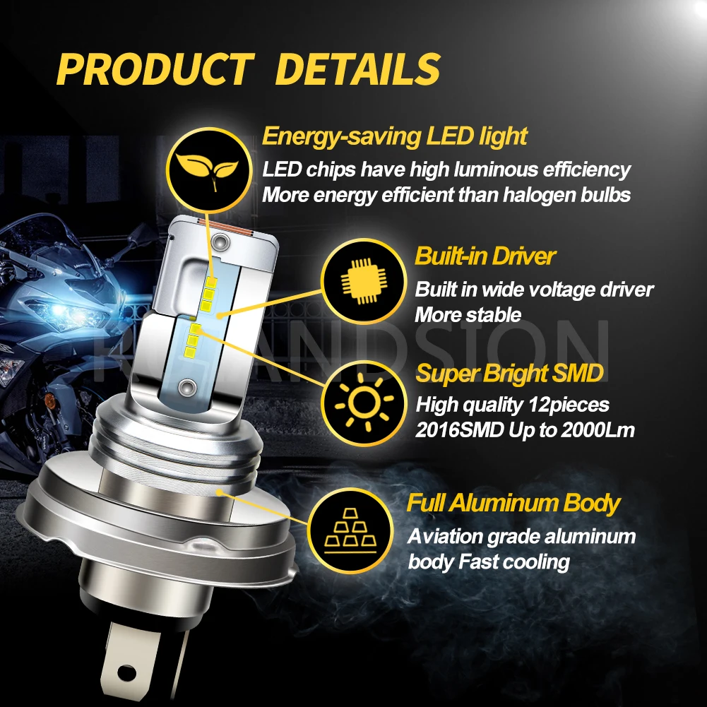 AC/DC 6-24V P45T H4 P36D 2016 12SMD LED Motorcycle Headlight Bulb White 6000K Moto Hi/Lo Beam Light Scooter Motorbike Head Lamp