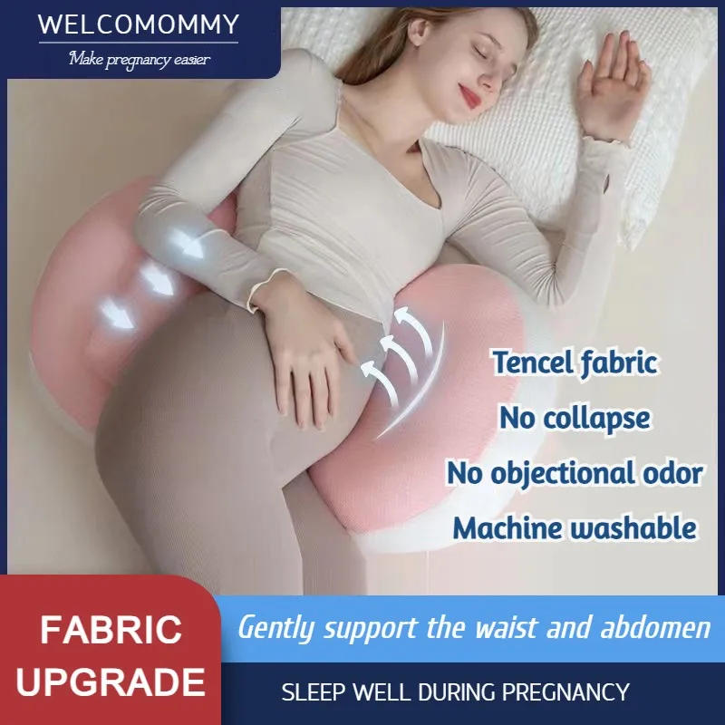 Tencel Pregnancy Pillow U-shaped Pregnant Body Pillow for Side Sleep Maternity Lumbar Support Detachable Adjustable Washable