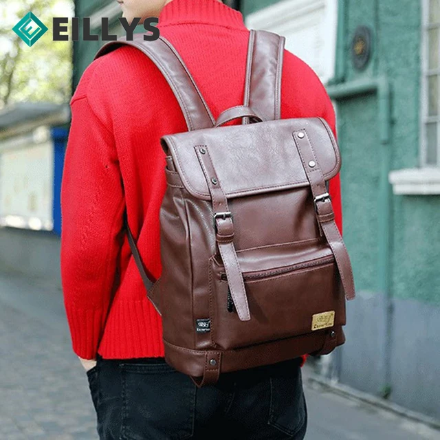 Mochila Vintage de gran capacidad para hombre, bolso de viaje de cuero PU,  multifunción, escolar, alta calidad - AliExpress