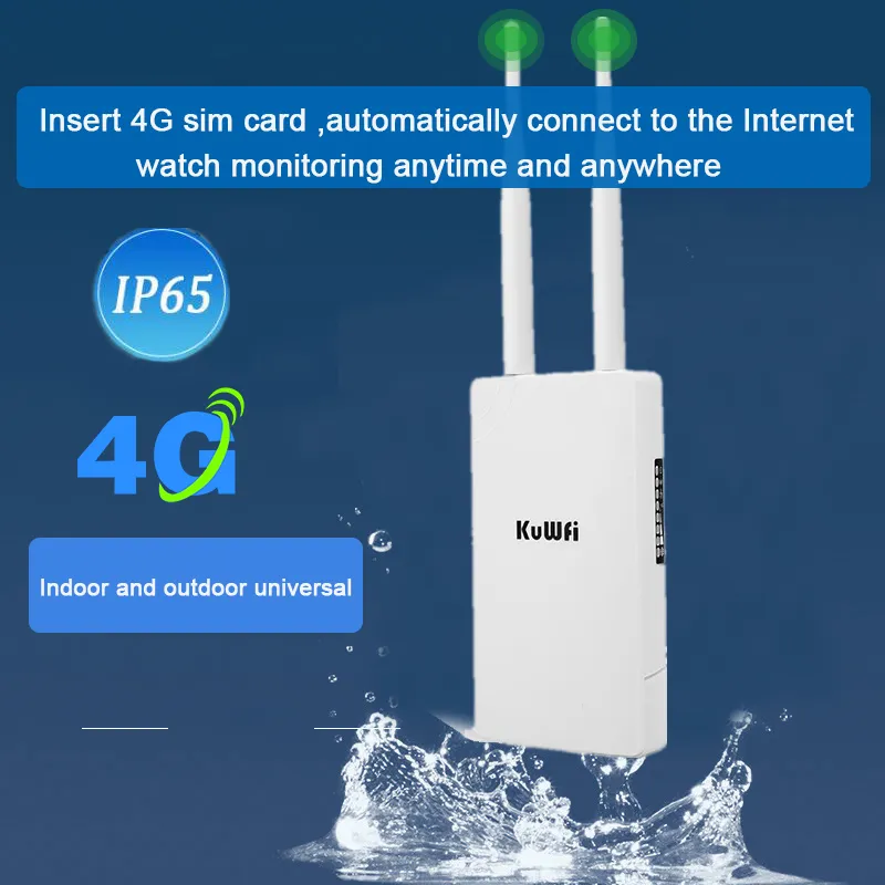 KuWFi Waterproof Outdoor WiFi Router CAT4 LTE Routers 3G/4G SIM Card Router Modem IP Camera/Outside WiFi Coverage