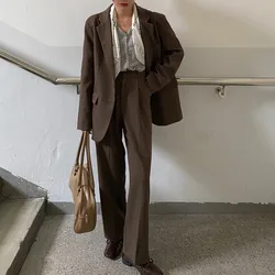 2021 nova moda do vintage blazer calças terno ol elegante negócios wear blazers + cintura alta calças largas perna ternos 2 peça conjunto