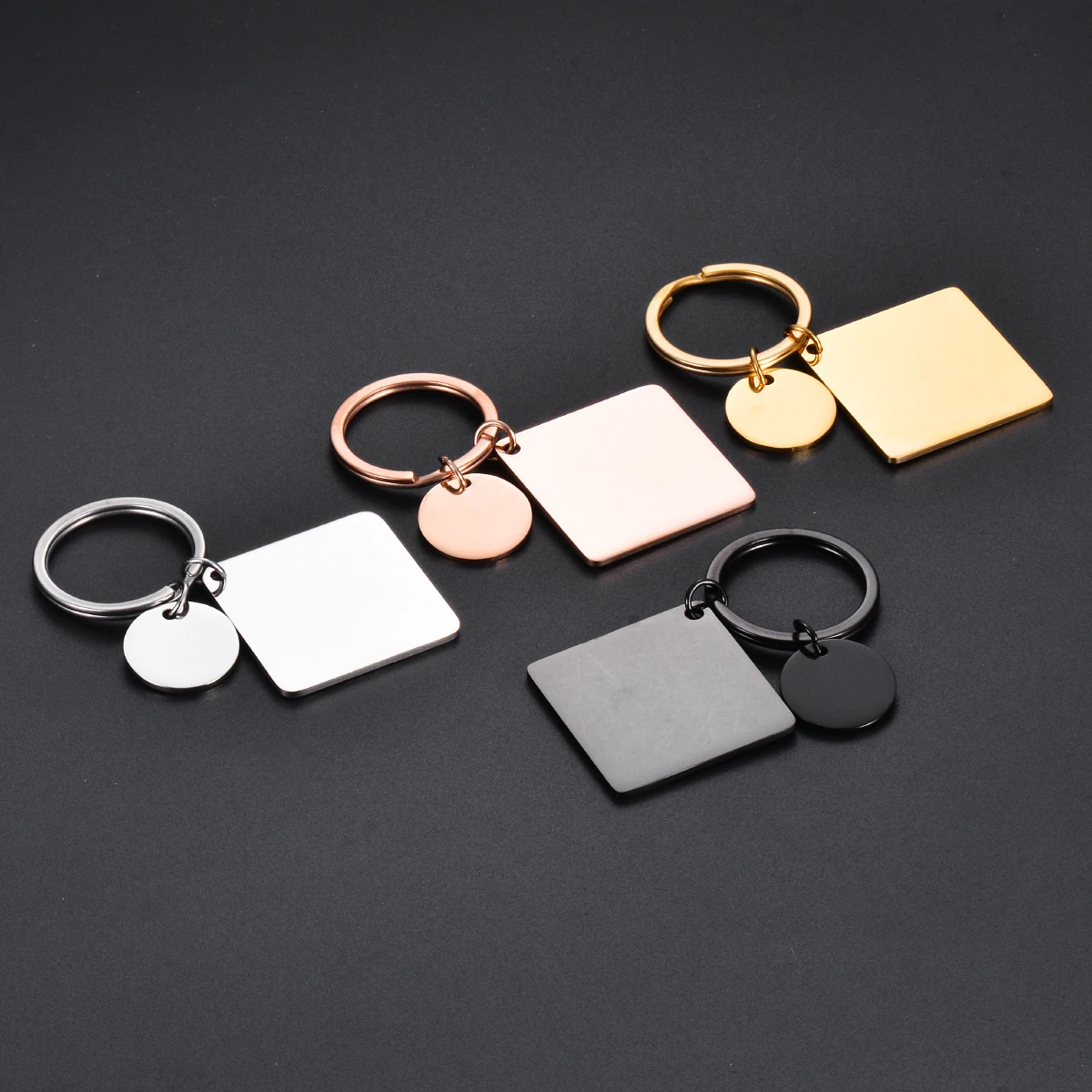 3Pcs Stainless Steel Square Round Keychain Blank for Engrave
