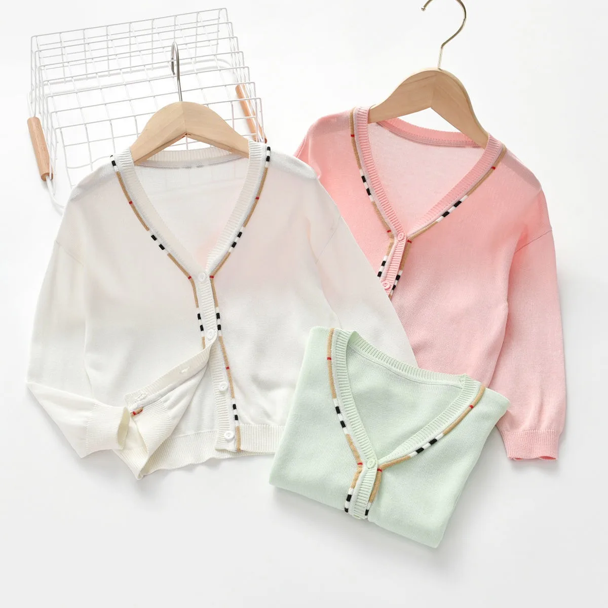 1-10세 여아 및 남아 여름 가디건 비스코스 얇은 브이넥 재킷  코트 1 2 3 4 5 6 7 8 9 10세 아동복 241440