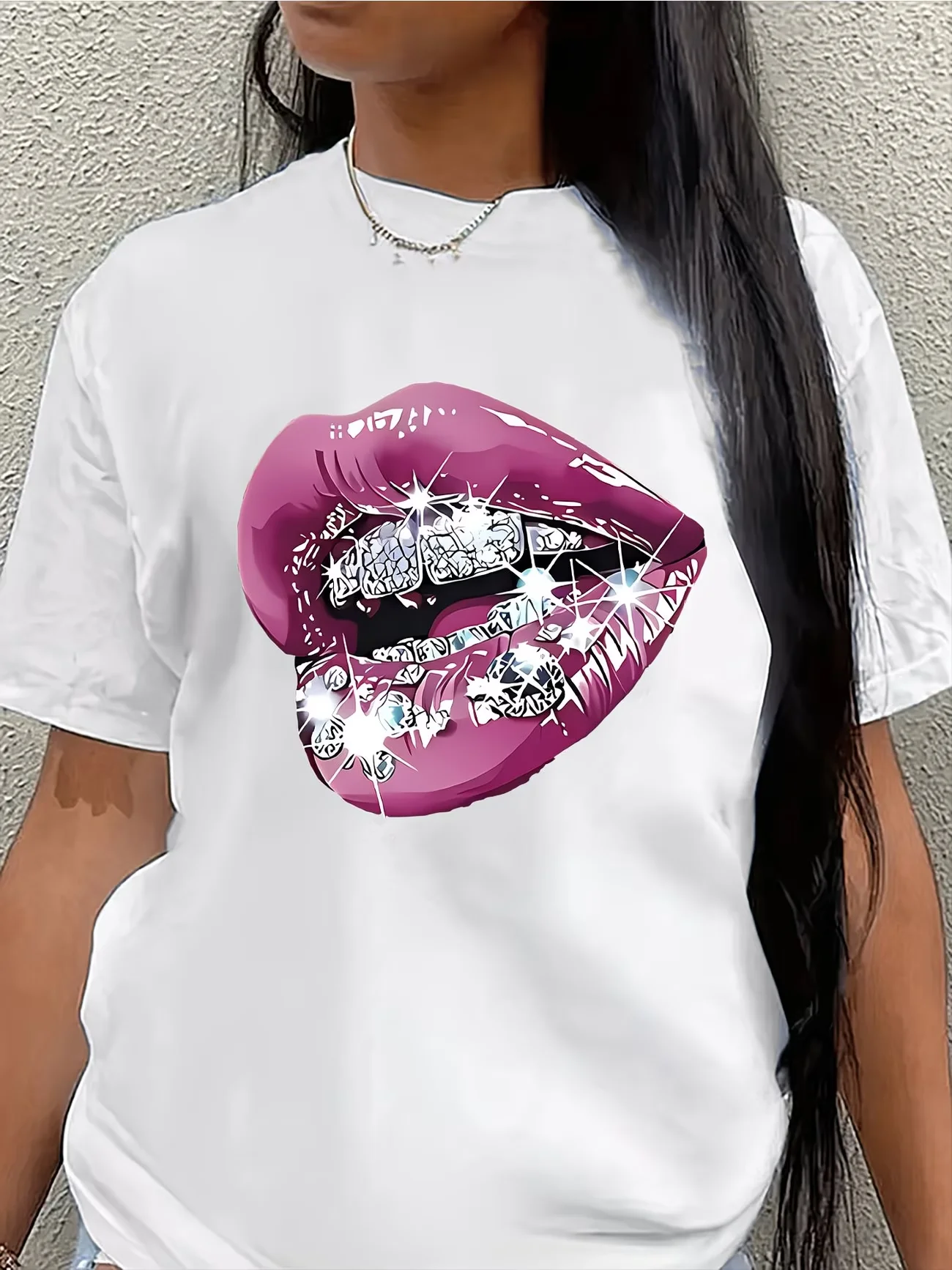 Women Sexy Lips Graphic T-Shirt Summer Fashion Short Sleeve O-Neck Loose Tops Female Casual Streetwear All-match Tee Shirt 1