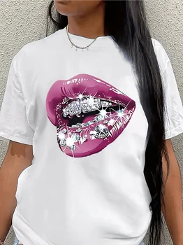 Women Sexy Lips Graphic T-Shirt Summer Fashion Short Sleeve O-Neck Loose Tops Female Casual Streetwear All-match Tee Shirt 1