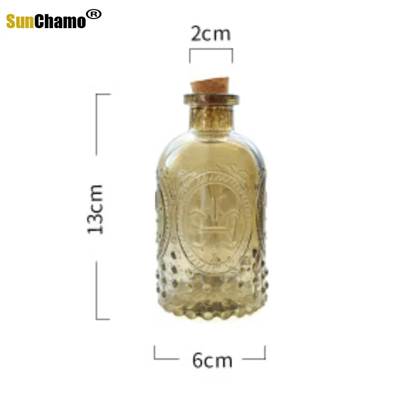 Glass Bottles Aromatherapy Diffuser Bottle 6*13cm Transparent Retro Embossed Glass Bottle Aromatherapy Vase Sunflower Cork Clear Bottles Shooting Props Window Decoration