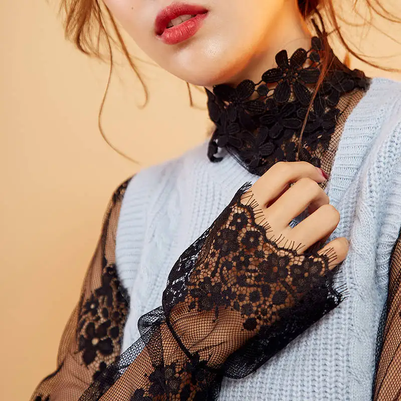 

Women Detachable Lapel Fake Collar Lace Floral False Collar Removable Shirt Blouse Collars Decorative Girls Bottoming Shirt