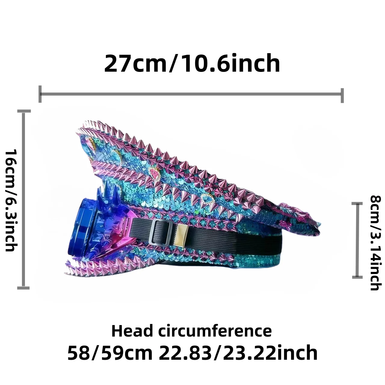 Blue Pink Steampunk Captain Hat Masquerade Handmade Rivet Rhinestone Punk Goggles Adult Unisex Music Festival Military Hat