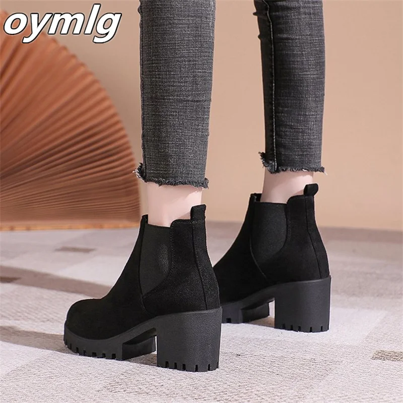 Thick Heel Short Boots Women's 2023 Autumn/Winter New Round Head Thick Sole High Heel Women's Boots Wholesale