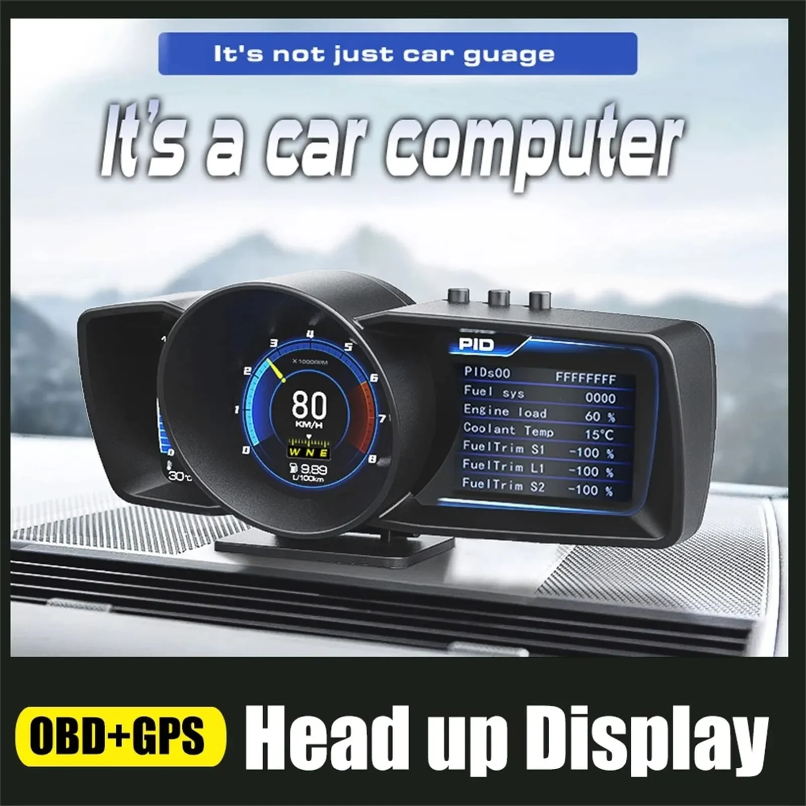 Auto HUD Multi-Funzione Cruscotto Head Up Display OBD2 + GPS Tachimetro Intelligente Doppio Schermo Acqua e Olio RPM Calibro Automatico Sistema di Allarme