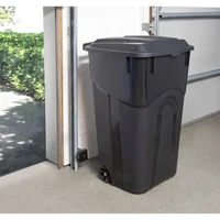 32 Gallon Heavy Duty Wheeled Plastic Garbage Can Attached Lid Black Transport Waste Indoor Outdoor Household Commercial Smooth 2