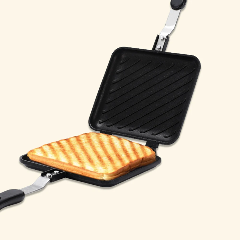 Cast Iron Waffle Hot Dog Toaster Double-Sided Sandwich Baking Pan Mini  Sandwich Maker Portable Home Camping Fry Pan