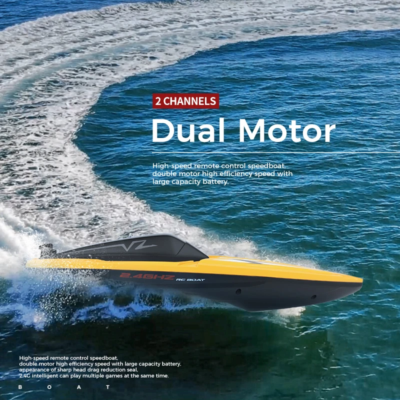 2.4G RC High-speed Speedboat 10KM/H 4CH Remote Control Boat Dual Motor Long Battery Outdoor Water Race Game Kids Toys Boys Gift 5