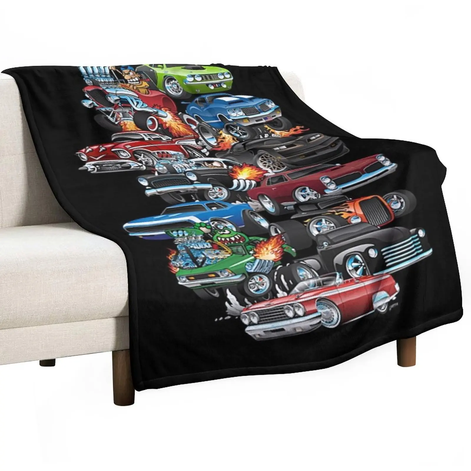 

Car Madness! Muscle Cars and Hot Rods Cartoon Throw Blanket Cute Blanket valentine gift ideas