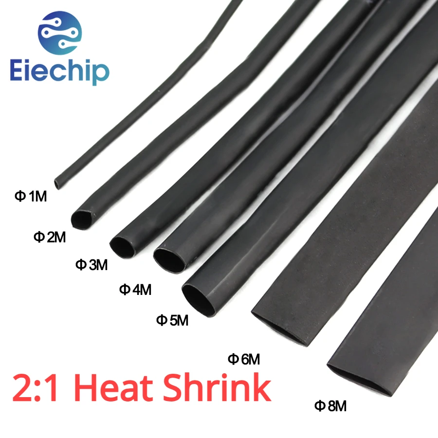 Heat Shrink Tubing 2:1 Black Shrink wrapping 8 Meter/set Heat-shrink Tubing 1/2/3/4/5/6/8/10mm for Cables DIY Connector Wire Kit