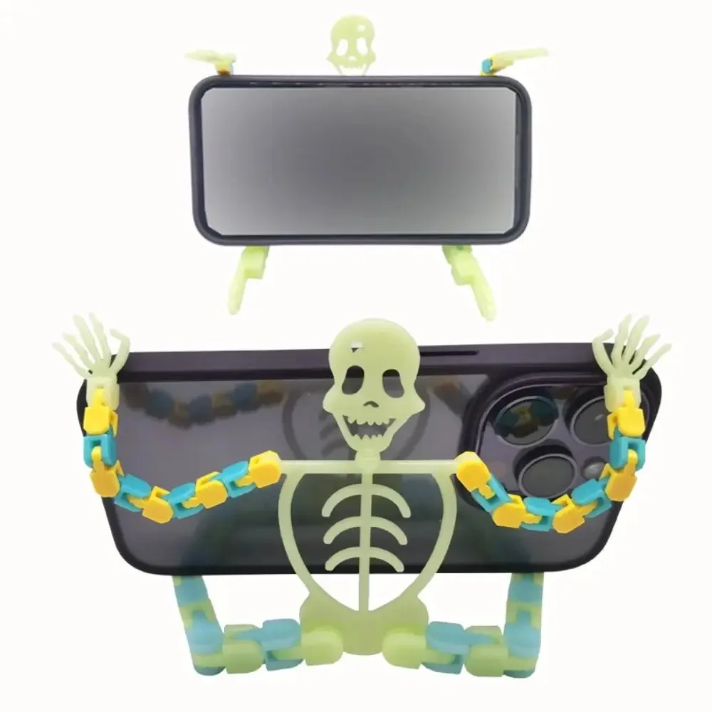 Glow in The Dark Luminous Skeleton Man Toys Decompression Toys Plastic Skull Nightlight Trick Track Chain Mobile Phone Holder