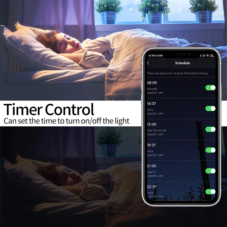 Tuya Smart Led-lampe E27 Smart Licht Bluetooth RGB Lampe Weiß Dimmbar APP Control 110V 220V Schlafzimmer Zimmer dekoration Party Lichter_voghion.com