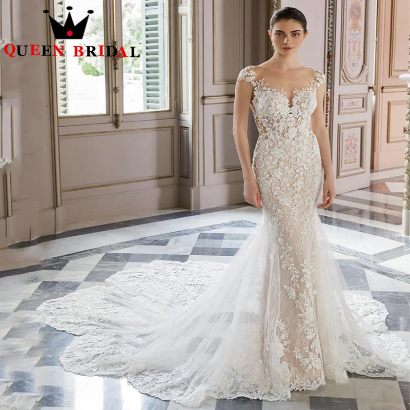 

Classic Backless Cap Sleeve Wedding Dresses 2023 New Appliques Mermaid Floor Length Bridal Gowns Vestidos De Novia Custom D69C