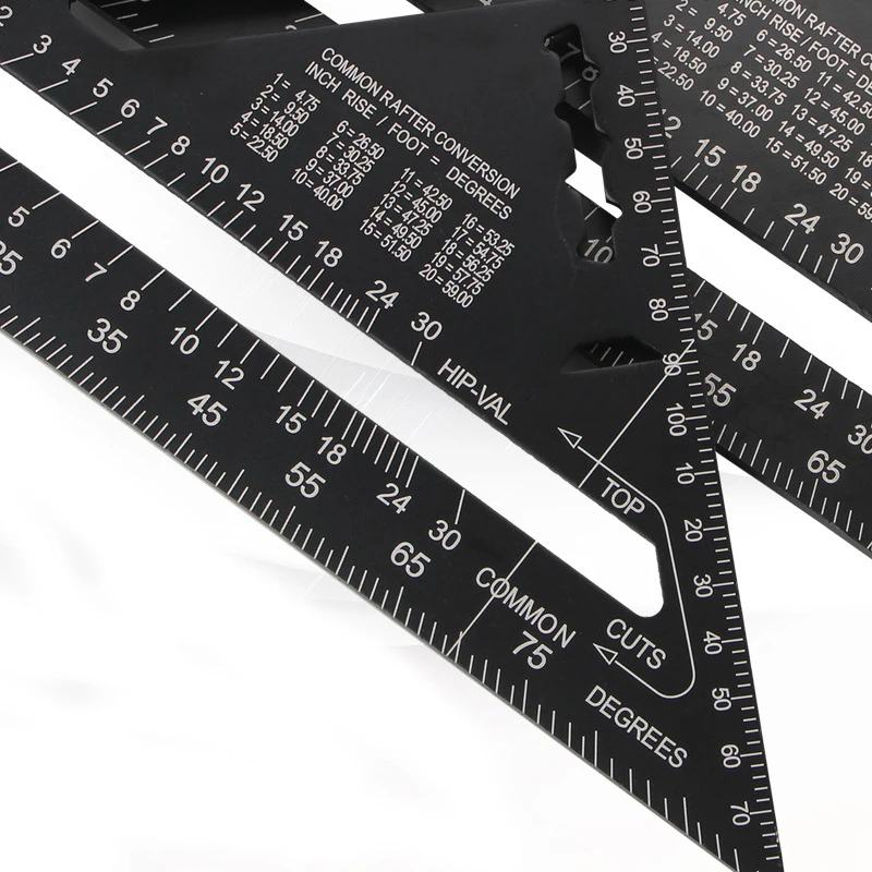 7 인치 삼각형 눈금자 검은 각도 Squrae 서까래 사각형 각도기 고정밀 알루미늄 합금 삼각형 눈금자 목공 도구