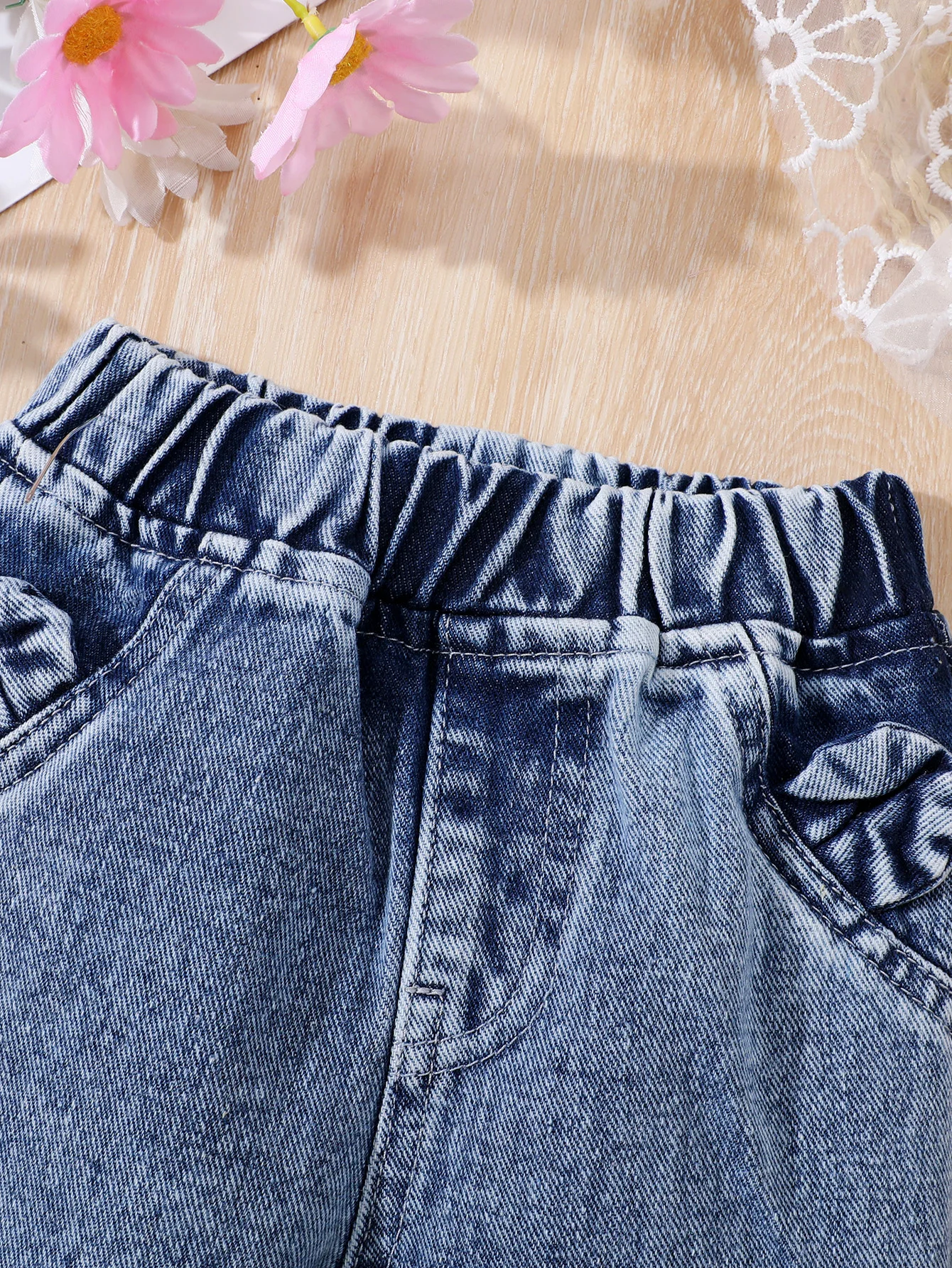 Girls jeans baby children four seasos fake pocket embroidered cat bow foot edgeekastuc dark blue kids denim jeans