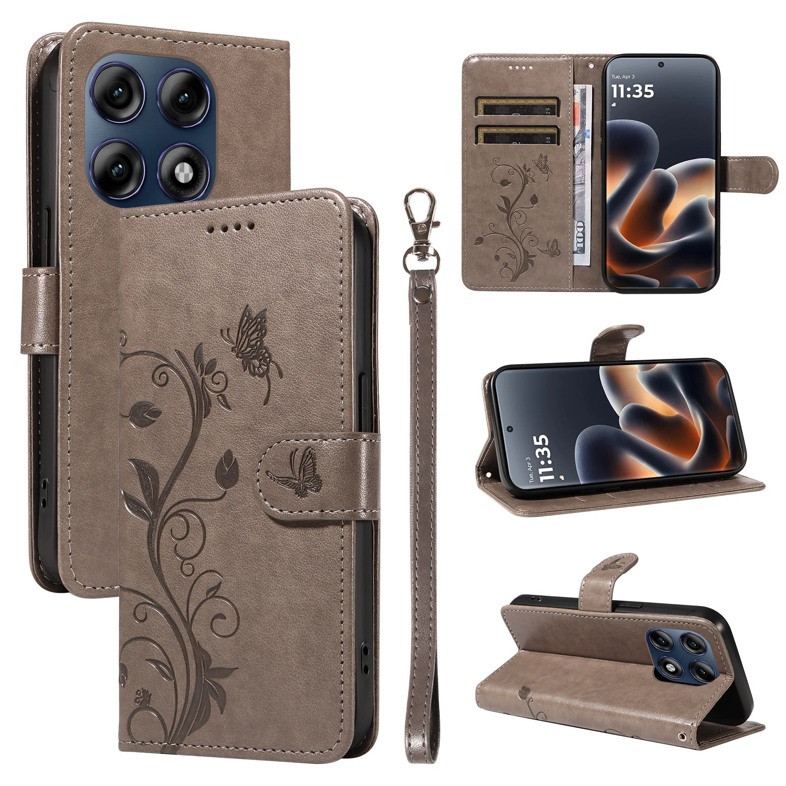 Leather Wallet Flip Case | Flower Embossed Design