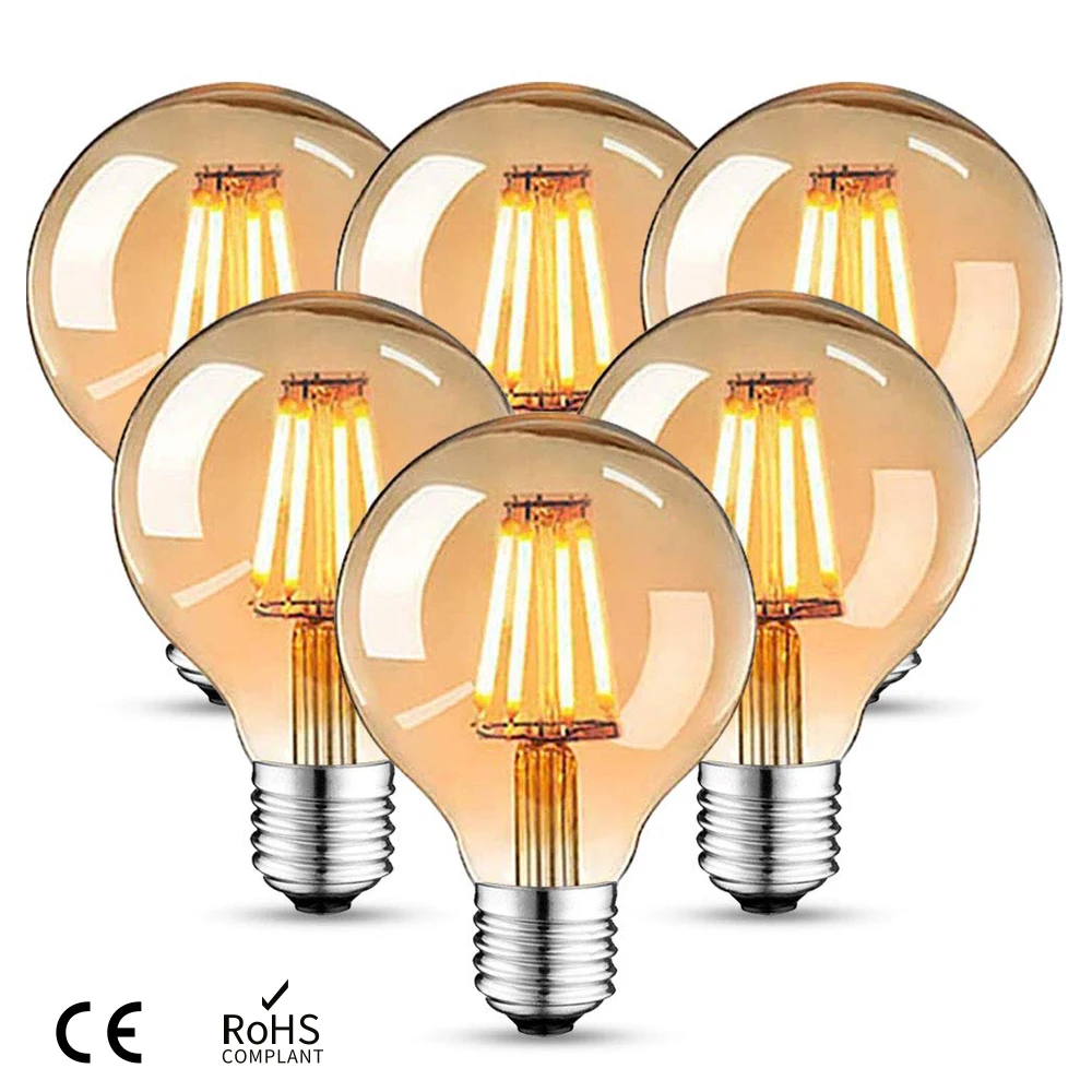 E27 Retro Edison LED Filament Bulb Lamp G80 Dimmable 220V Light Bulb 4W 8W  Amber Glass Bulb Vintage Candle Light Home Decor - AliExpress