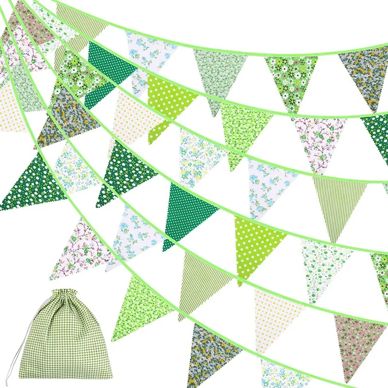 

40 Feet Fabric Bunting Banner Vintage Bunting Flag Floral Pennants Triple-Cornered Flags For Birthday Wedding Party