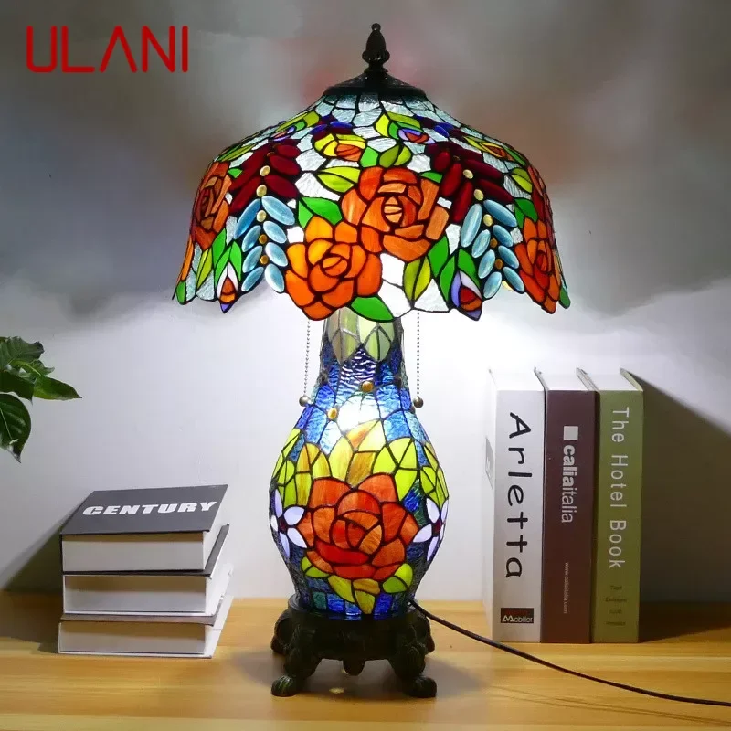 

ULANI Tiffany Table Lamp American Retro Living Room Bedroom Lamp Luxurious Villa Hotel Stained Glass Desk Lamp