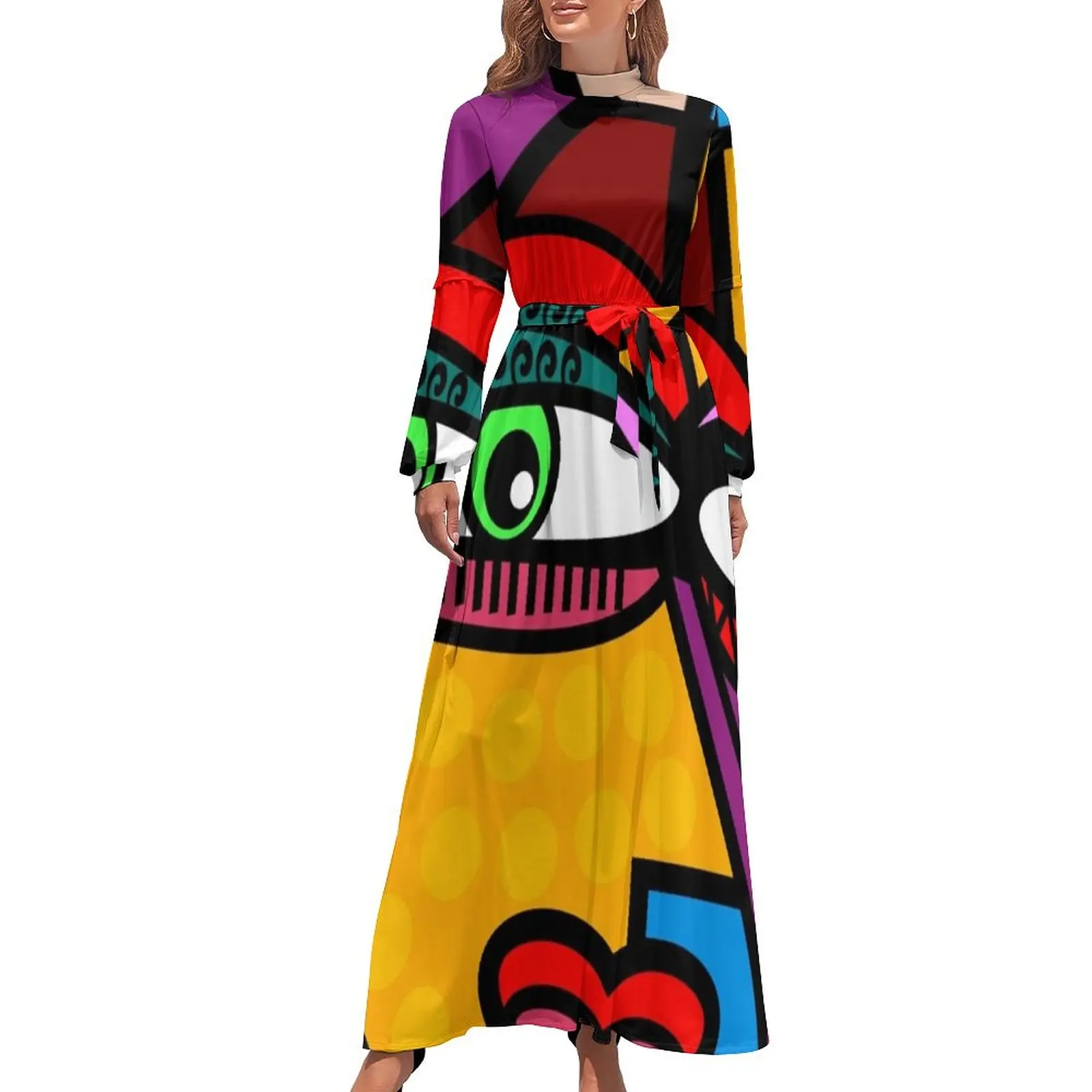 Vestido largo con cara de arte abstracto de estilo funky Lady Vestido de noche para mujer 2024 Vestido largo