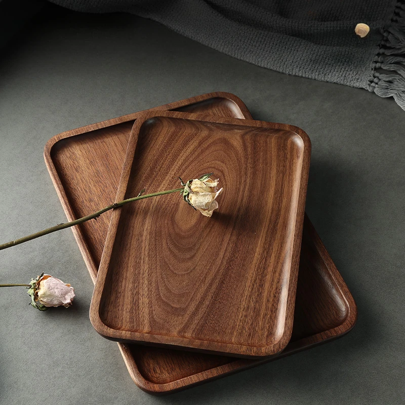 North American black walnut wood tray household tea tray cups wooden plate coffee dessert storage dinner plate storage tray wooden serving tray