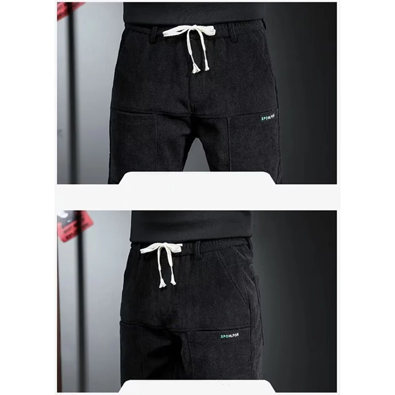 Autumn Winter Men's Stylish Thermal Corduroy Pants Comfortable Plush Narrow Leg Trousers Daily Elastic Waist Straight Leg Pants 5