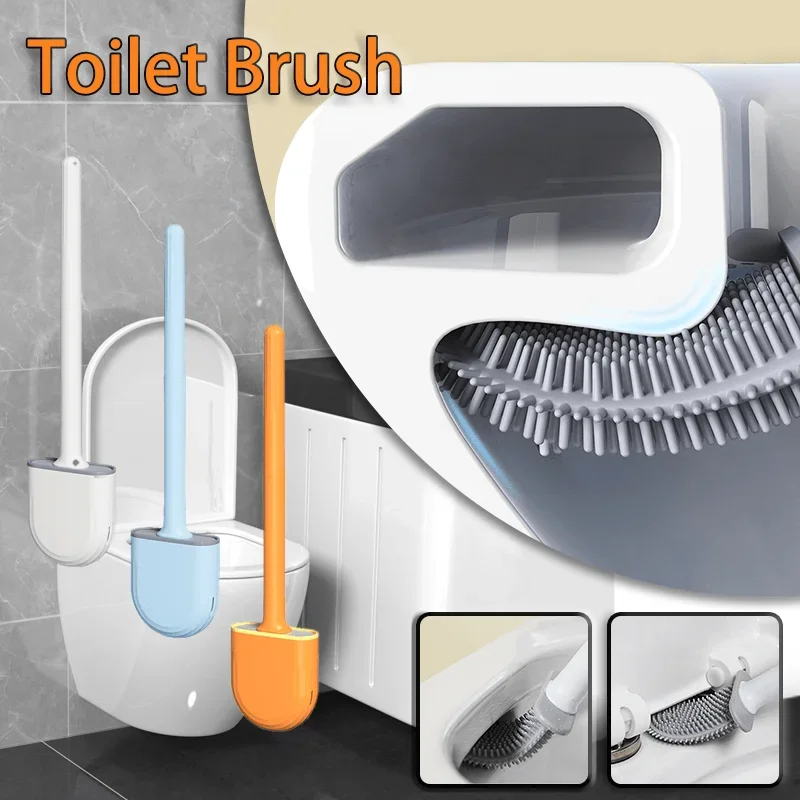 Wall Mounted Toilet Brush with Holder Flexible Toilet Bowl Cleaning Brush No Dead Corner Bathroom Cleaning Brush