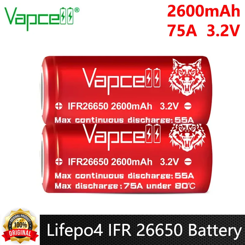 Original Vapcell IFR 26650 Battery 2600mAh High Discharge Current